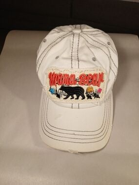 "Mama Bear" White Distressed Embroidered Patch Baseball Cap